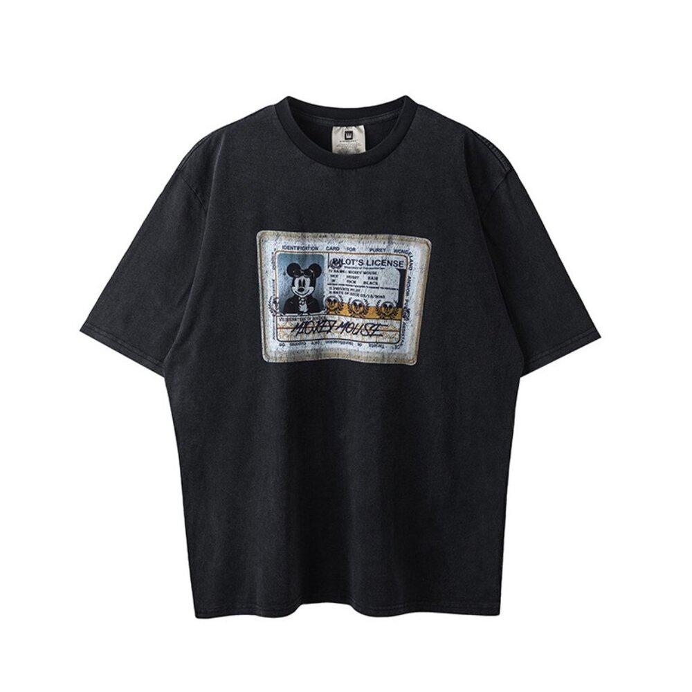 Purey Mickey Pilot's License Cartoon Short Sleeves